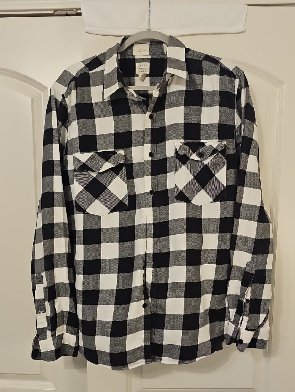 J. Crew Black and White (UNISEX) Plaid Flannel Shirt - Tailored Fit